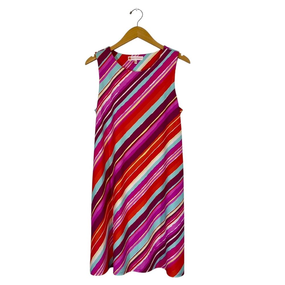 Jude Connally Melody Shift Dress Sz M Multicolored Stripe Sleeveless Jude Cloth